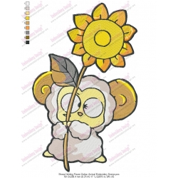 Sheep Holding Flower Zodiac Animal Embroidery Design
